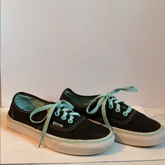 Black vans with teal shoelaces. - Picture 1 of 5